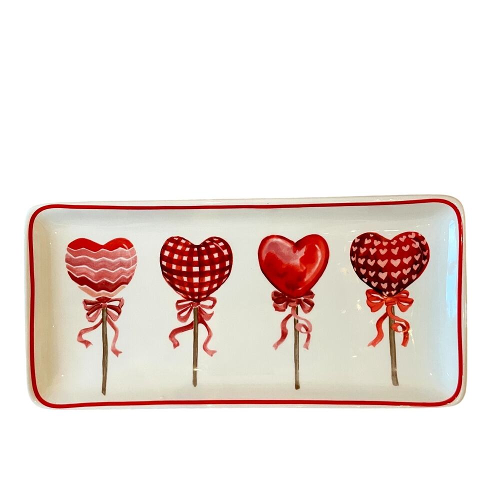MAXCERA Balloon Heart Serving Platter 5x11 Ceramic Valentines Day Decor NEW